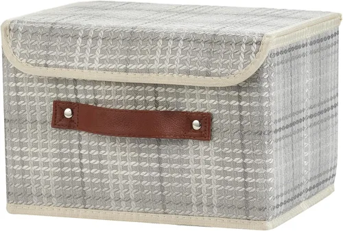 Miniatura 29 de Cajas de almacenamiento con tapa, contenedores de almacenamiento de tela de lino y algodón, contenedores organizadores, cestas decorativas plegables