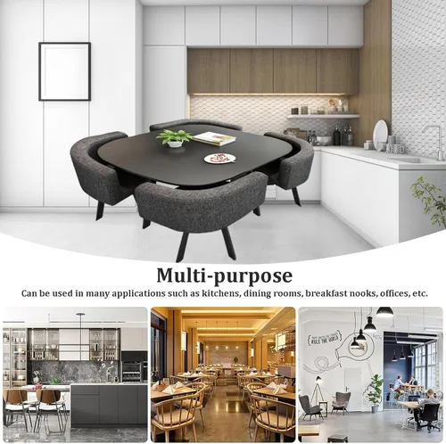 Miniatura 6 de Juego de mesa de comedor cuadrada con sillas, mesa de cocina compacta y 4 sillas, mesa de conferencias moderna con sillas, mesa de recepción