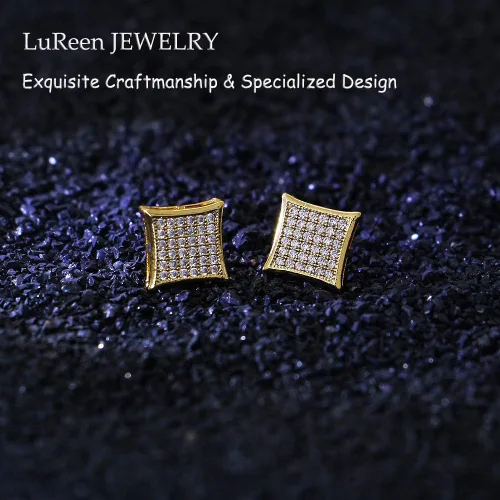 Miniatura 2 de LuReen Oro Plata 0.433 in cuadrado CZ Stud pendiente de Mens Boy aretes para hombre