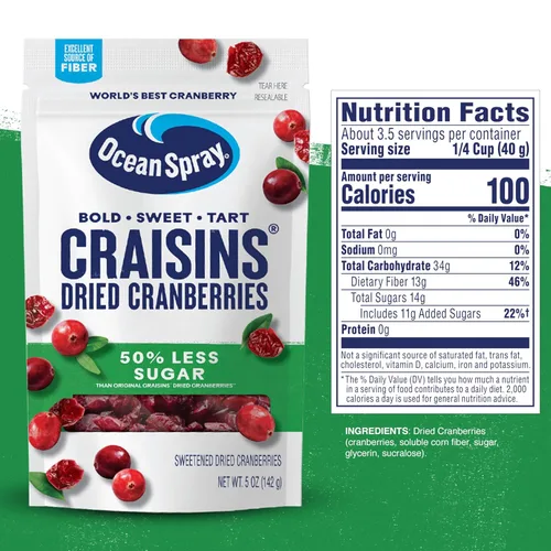 Miniatura 3 de Ocean Spray® Craisins®, arándanos secos con 50% menos azúcar, fruta deshidratada, bolsa de 5 onzas
