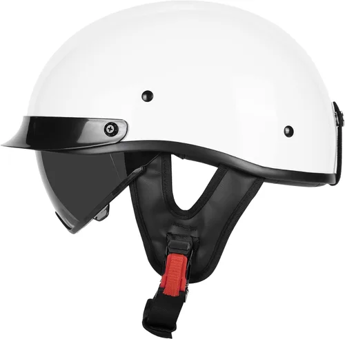 Miniatura 14 de Medio casco de motocicleta con visera para adultos y jóvenes, cascos retro aprobados por DOT para hombres y mujeres, compatibles con ciclomotor