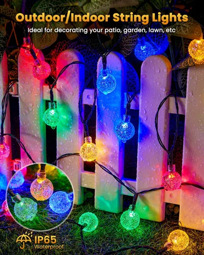 Miniatura 7 de Brightown Luces de Cadena Solares para Exteriores 60 LED 35.6 Pies Luces de Globo de Cristal con 8 Modos de Iluminación, Luces Solares Impermeables