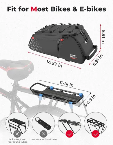Miniatura 9 de KEMIMOTO Bolsa trasera para bicicleta – 8L PVC resistente al agua bolsas para bicicleta trasera de bicicleta, alforja para maletero de bicicleta
