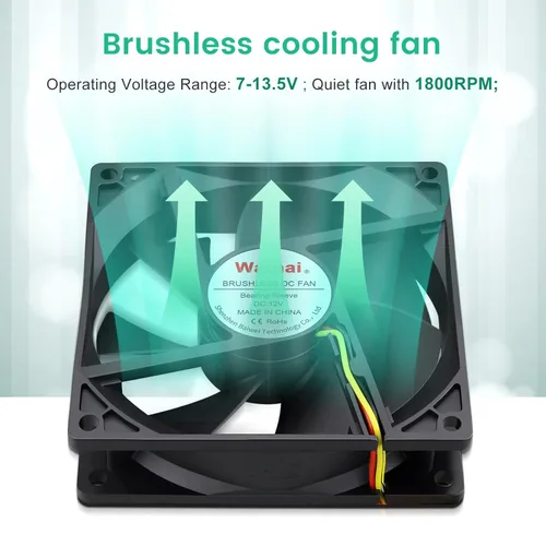 Miniatura 4 de Wathai Ventilador de refrigeración sin escobillas de 12 V, 3.622 in, 3.622 x 0.984 in, 3 pines, alto rendimiento para carcasa de computadora