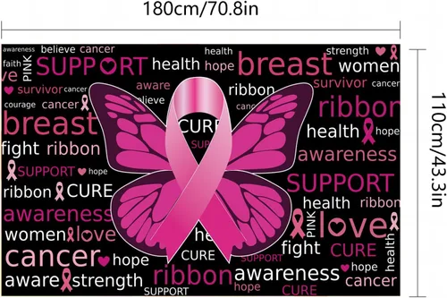 Miniatura 4 de Cartel de fondo de concientización sobre el cáncer de mama con 70.8 x 43.3 pulgadas, pancarta de cinta rosa con texto en inglés "Hope Faith