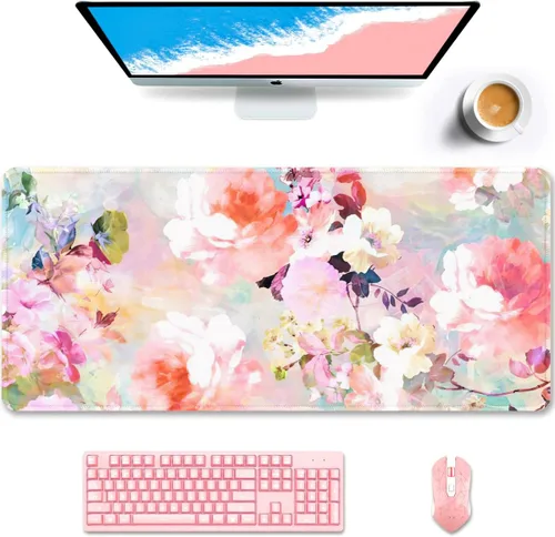 Miniatura 51 de Auhoahsil Alfombrilla grande para mouse, tamaño XXL, extendida de 35 x 15 pulgadas, base de goma antideslizante, bordes cosidos, superficie 03