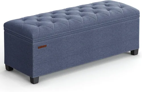 Miniatura 19 de SONGMICS Banco otomano de almacenamiento de terciopelo, reposapiés con patas, 15.7 x 43 x 15.7 pulgadas, banco de extremo de cama, baúl de Blanco