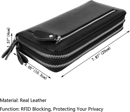Miniatura 7 de YALUXE Cartera de cuero con cremallera doble para mujer, cartera para teléfono celular, tarjetero, bloqueo RFID, Negro 2.0