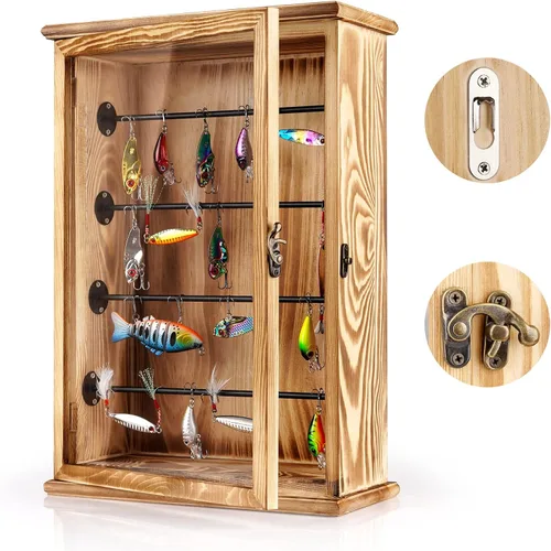 Estuche de almacenamiento de señuelos de pesca, gabinete de pared, caja de aparejos organizador, regalos de pesca para hombres con puerta y