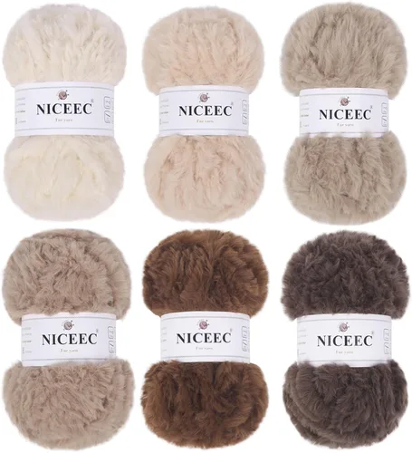 Miniatura 104 de NICEEC Hilo de Pelo Sintético Super Suave, Grueso y Esponjoso, Hilo de Pestañas para Crochet y Tejido (Longitud Total 192m/9.1kg) - Otoño/300g