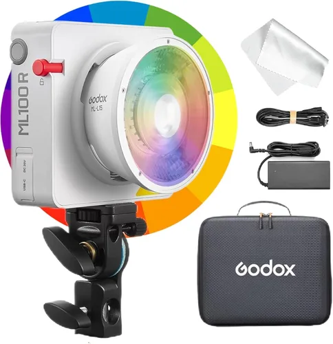 Godox ML100R 110W RGB LED luz de video, con reflector intercambiable de 15°/1800-10000K CCT/14 efectos FX cinematográficos/múltiples opciones de