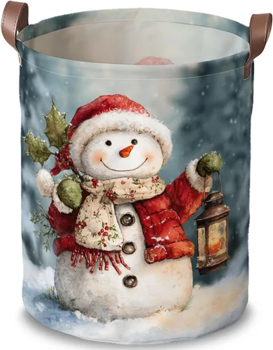 Miniatura 23 de Cesta de lavandería de 15.75 x 15.75 x 19.7 pulgadas, diseño de pingüino de Navidad, plegable, con asas, almacenamiento de ropa sucia