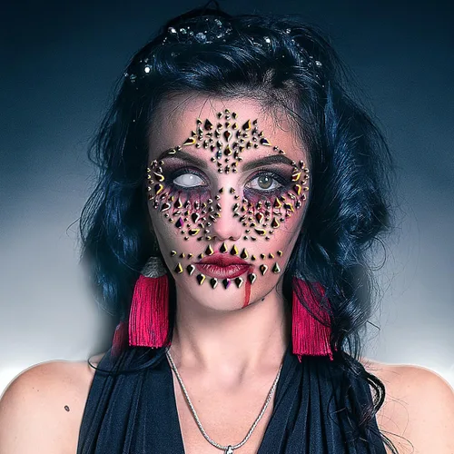 Miniatura 9 de Gemas faciales de esqueleto, joyas del Día de los Muertos, calavera con purpurina para maquillaje, gemas faciales de Halloween, calcomanías