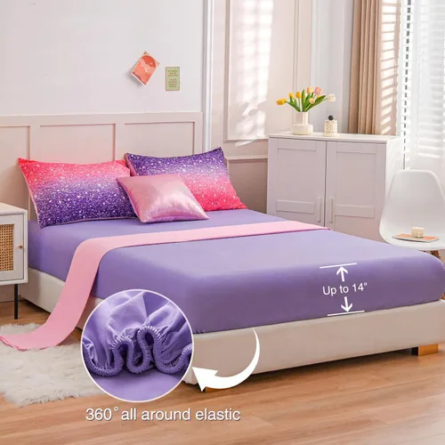 Miniatura 3 de A Nice Night Juego de Edredón para Niñas Tamaño Twin 6 Piezas Cama en una Bolsa Ropa de Cama 3D Colorida Brillante Galaxia Arcoíris