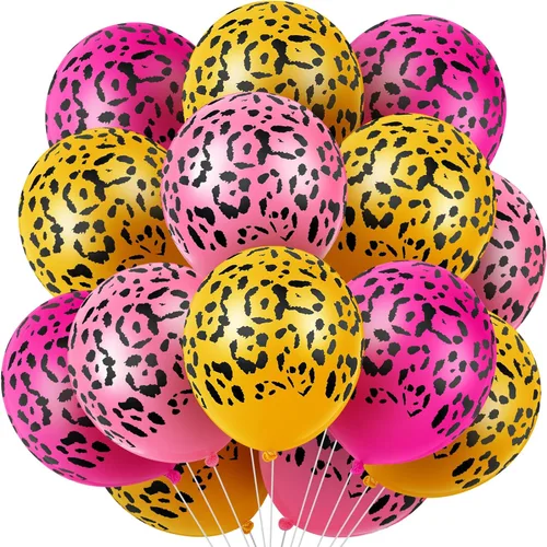 Miniatura 10 de Gejoy 36 globos dorados con estampado de guepardo de 12 pulgadas, globos con estampado de leopardo, safari, selva, animales, decoraciones de látex