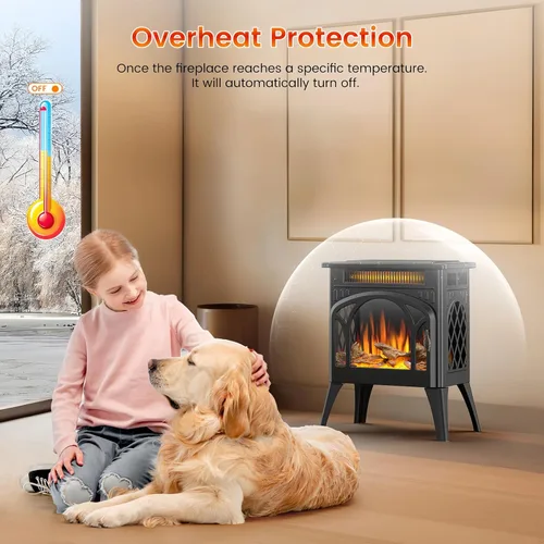 Miniatura 4 de Estufa de Chimenea Eléctrica, Calentamiento Rápido, Calentador de Chimenea Infrarrojo de 1500W con Temporizador de 8H, Control Remoto, Estufa
