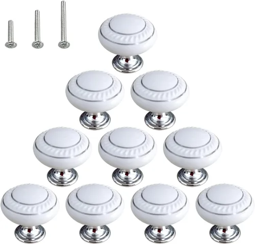 Miniatura 9 de HUAMULAN Paquete de 10 Pomos de Cerámica Retro, Tiradores Vintage para Cómoda Cocina con Pétalos para Gabinete, Base de Aleación de Zinc, Placa