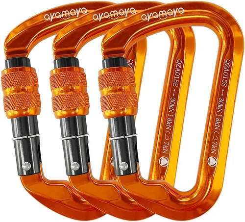 Miniatura 8 de Ayamaya Climbing Carabiners - 3 Pack Screwgate Locking Carabiner 30KN (6744 lbs) Heavy Duty Gears for Rock Climbing, Rappelling, Swing Rescue & Gym