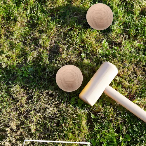 Miniatura 5 de TOYANDONA Juego de 3 pelotas de golf de madera de haya para juegos de césped al aire libre, patio trasero, diversión familiar, bolas redondas