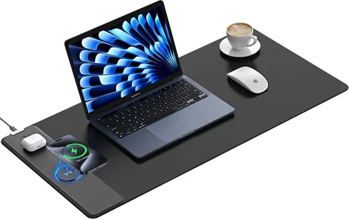 TopMade Alfombrilla de mouse de carga inalámbrica, alfombrilla de mouse impermeable para juegos con superficie ultra suave, base antideslizante,