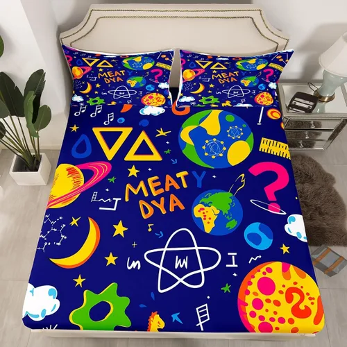 Miniatura 24 de Juego de ropa de cama ajustable con fórmula informática para niños y niños, diseño de geometría de acuarela, números, fórmula matemática, juego