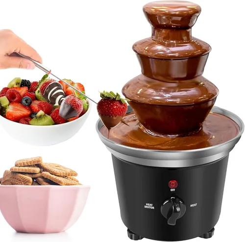 Máquina de fuente de chocolate, calentador de máquina de inmersión de plástico para derretir chocolate, fuente de queso de torre de 3 niveles, mini