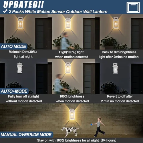 Miniatura 3 de 2 Paquetes de Luces Blancas con Sensor de Movimiento para Exteriores - Iluminación Avanzada del Atardecer al Amanecer para Exteriores, Luminaria