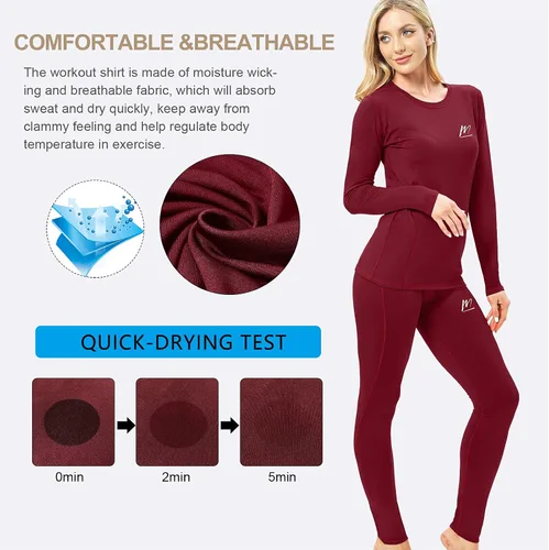 Miniatura 5 de Ropa interior térmica para mujer, conjunto de compresión de capa base cálida para invierno, forro polar, pantalones largos para correr, esquiar