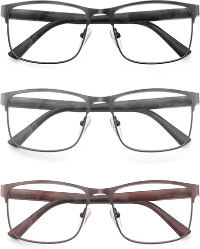 Miniatura 2 de HEEYYOK Gafas de lectura para hombre, 3.00, paquete de 3 lentes de lectura con bloqueo de luz azul, para lectura de metal, antifatiga ocular/migraña