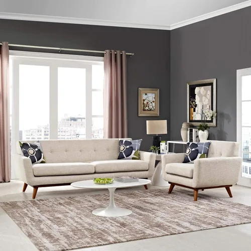 Miniatura 8 de Modway Engage - Sillón de una pieza tapizado con tela y sofá de dos piezas de estilo de mediados de siglo, Tela, Gris