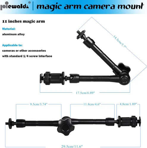 Miniatura 4 de Niewalda Soporte de cámara de brazo mágico, brazo articulado, brazo articulado de fricción ajustable de metal de 11 pulgadas con súper
