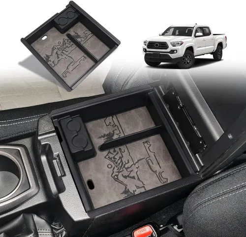 TripleAliners Organizador de Consola Central para Tacoma 2023 con Insertos de Ribete de Cuero Compatible con Toyota Tacoma 2016 2017 2018 2019 2020