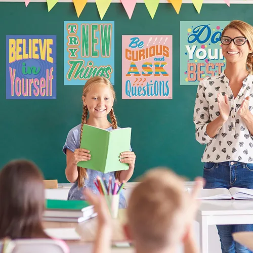 Miniatura 4 de Sweetzer & Orange Juego de 8 pósteres de reglas educativas con letras de reglas de clase, gráficos motivacionales para profesores y estudiantes