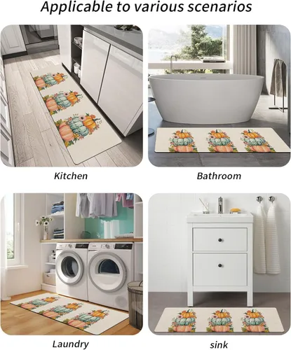 Miniatura 6 de Tapete de baño de calabaza de cosecha para bañera, antideslizante, de secado rápido y absorbente, tierra de diatomeas, ducha, fregadero, dormitorio