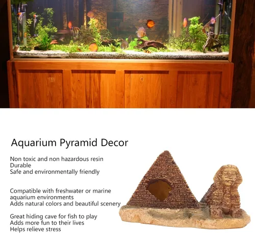 Miniatura 4 de Tyenaza Decoración de pirámide de acuario, pirámide de resina para pecera, cueva oculta para pecera, decoraciones egipcias para acuario, rocas