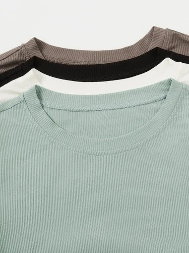 Miniatura 3 de Verdusa Camiseta básica de 4 piezas para mujer cuello redondo manga larga
