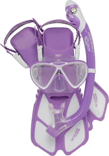 Miniatura 11 de Cressi Youth Snorkel Set for Kids Ages 3 to 8 - Short Adjustable Fins, Silicone Mask, Dry Snorkel - Mini Bonete Pro Dry Set