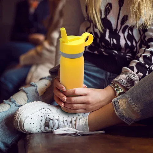 Miniatura 5 de BUILT Botella de acero inoxidable aislada al vacío de doble pared con tapa con pajilla, 20 onzas de boca ancha, teñido anudado de anochecer