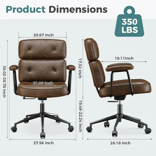 Miniatura 3 de OLIXIS Silla ergonómica de escritorio para oficina en casa, silla de computadora de piel sintética con soporte lumbar, altura ajustable, giratoria
