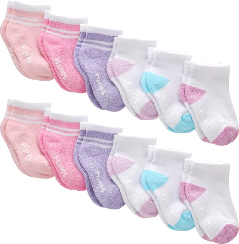 Hanes Calcetines tobilleros antideslizantes para bebés y niños pequeños, paquete múltiple