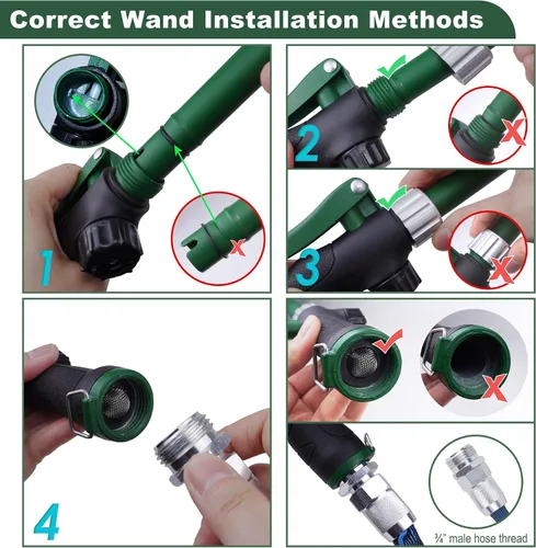 Miniatura 9 de Varita de riego resistente de 21 pulgadas con cabezal giratorio, varita rociadora de agua ajustable con mango ergonómico, rocía 6 patrones de riego