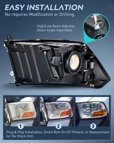 Miniatura 3 de Nilight Conjunto de faros delanteros para Dodge Ram 1500 2500 3500 2009 2010 2011 2012 modelo de doble haz, repuesto de faros originales