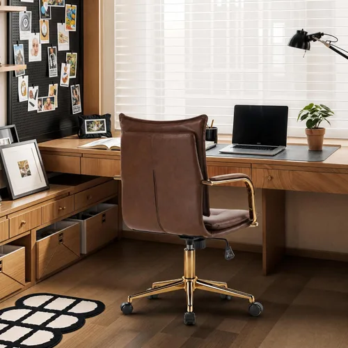 Miniatura 3 de MOJAY Silla de escritorio ergonómica de cuero con respaldo medio, moderna silla tapizada para computadora, silla de oficina ejecutiva con brazos