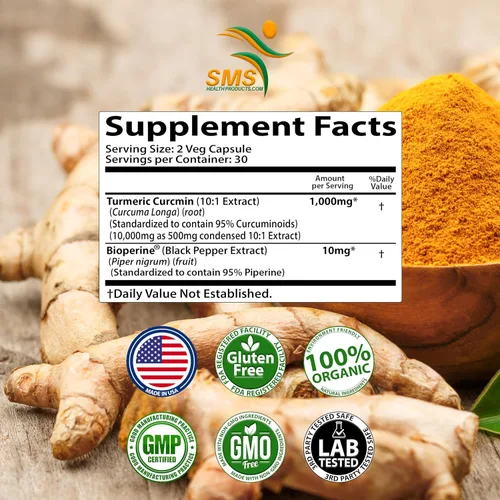 Miniatura 4 de Curcumina de cúrcuma de 1000 mg, sin rellenos, 95% curcuminoides con extracto de pimienta negra BioPerine, vegano, sin OMG, fabricado en Estados