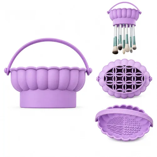 Pinkiou Makeup Brush Cleaner Mat, 3-in-1 Silicone Cosmetic Brushes Cleaning Bowl with Hanging Drying Mesh & Holder Organizer, Multi-Texture Wash Pad