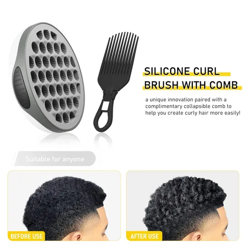 Miniatura 4 de WTTORDE Cepillo de silicona con peine de púa, peine rizado para rizos afro, rizador de agujeros pequeños para hombres, mujeres, niños y niñas, gris