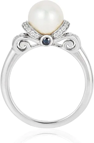 Miniatura 3 de Enchanted Disney Fine Jewelry - Anillo de cenicienta de plata de ley 16 con perlas y topacio azul Londres, Metal