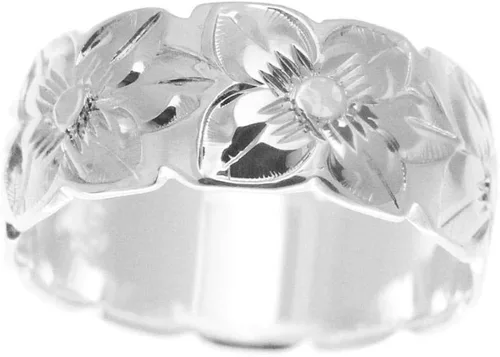 Miniatura 2 de Anillo de plata de ley 925 con flor hawaiana de plumeria alrededor de 0.315in, tamaño 3 a 14