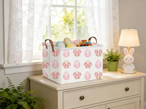 Miniatura 3 de Cesta de Pascua con lazo rectangular, cesta de Pascua vacía, cesta de almacenamiento para dormitorio de bebé, organizador de regalos de juguetes