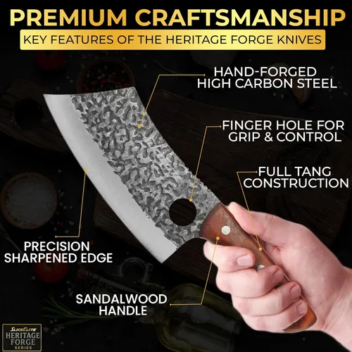 Miniatura 5 de SliceElite Cuchillo de carnicero profesional forjado a mano (juego de cuchillos de carnicero de 3 piezas con asas de madera de arena)